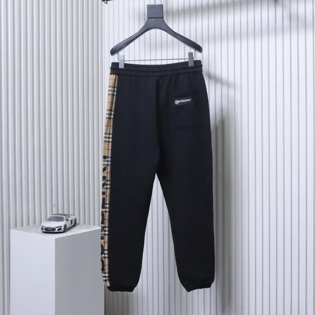 Back View BBR Check Side Panel Cotton Trousers