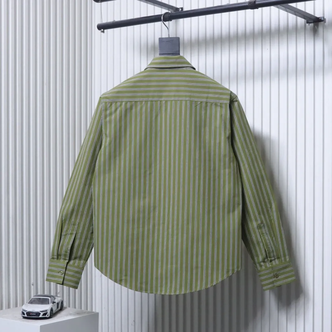 Back View BBR Horse Embroidered Striped Long Sleeve Shirt