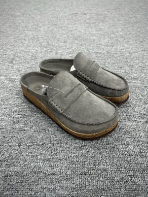 BK Naples Wrapped Concrete Gray Suede Loafer Clogs Angeled View