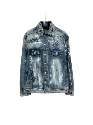 BLCG Graffiti Print Distressed Denim Jacket