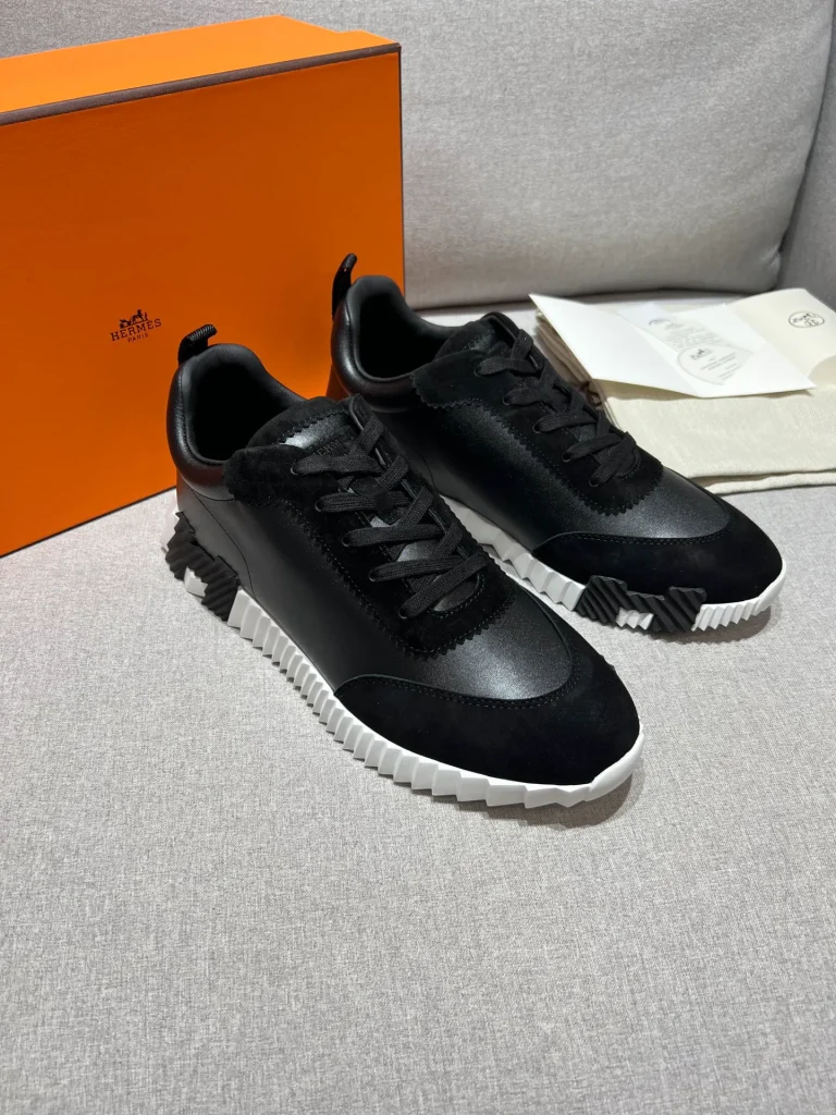 Black Bouncing Suede Leather Sneakers Angeled View
