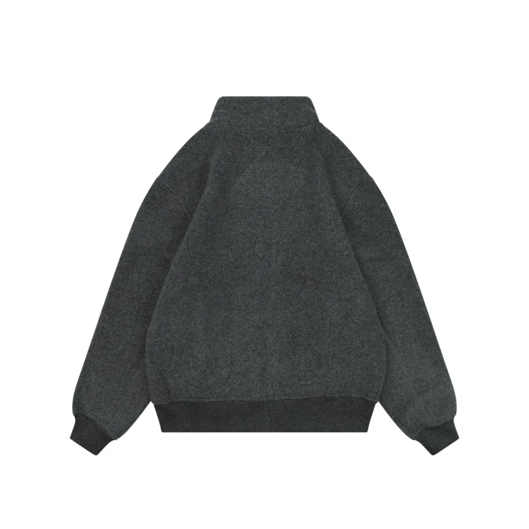 Back View CG Wool Blend Fleece Stand Collar Jacket