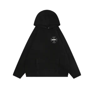 CH Black Cross Leather Patch Fleece Hoodie