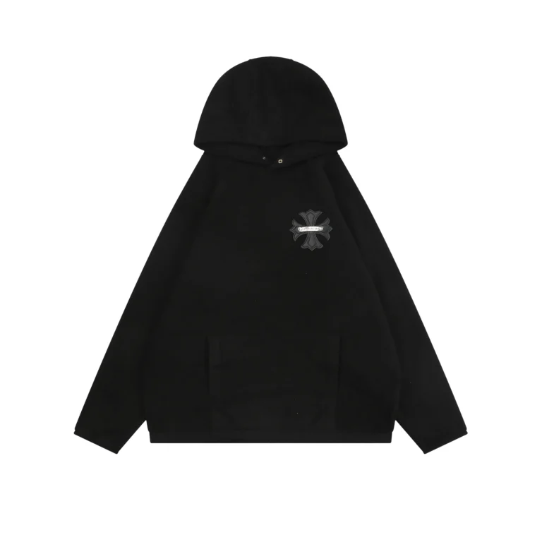 CH Black Cross Leather Patch Fleece Hoodie
