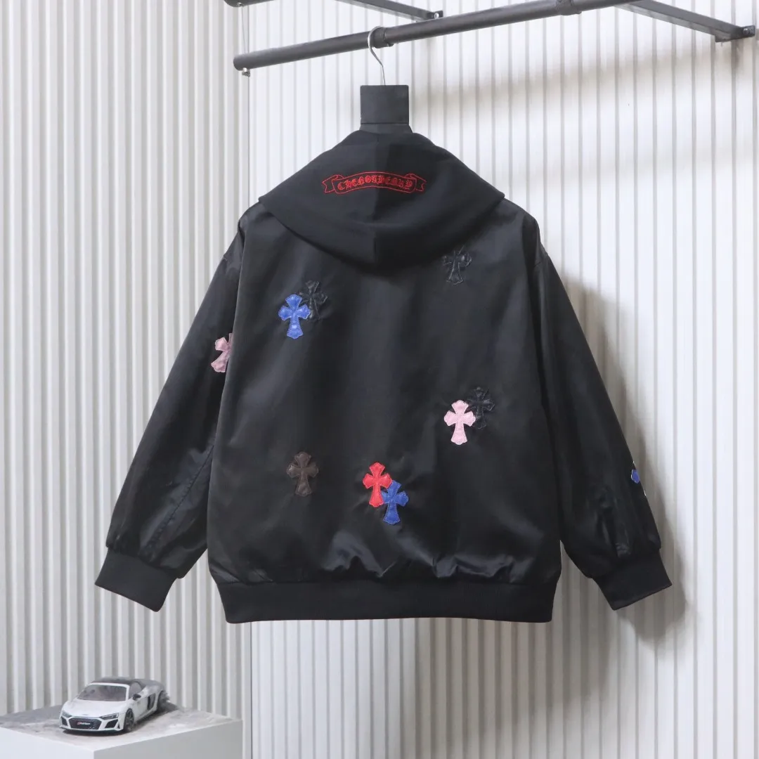 Back CH Colorful Cross Patchwork Zip-Up Hooded Jacket
