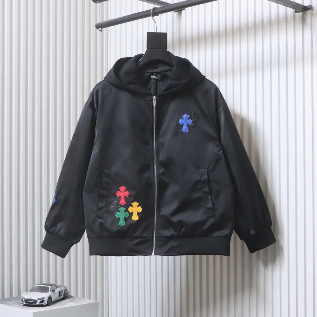 CH Colorful Cross Patchwork Zip-Up Hooded Jacket
