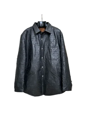 Front View CH Cross Patch Shearling-Lined Leather Jacket