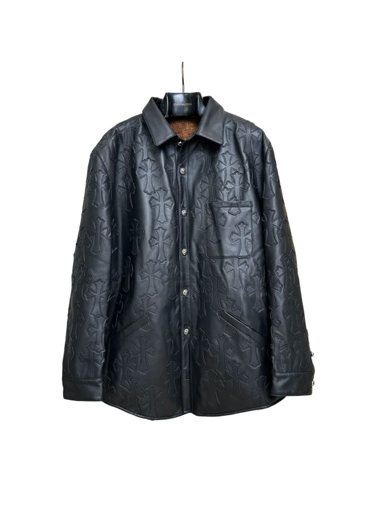 Front View CH Cross Patch Shearling-Lined Leather Jacket