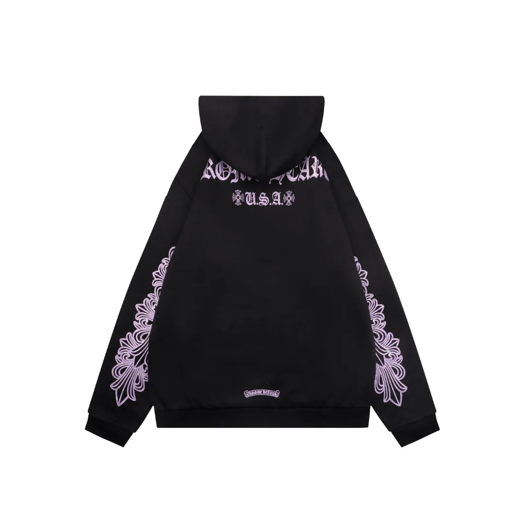 Back View CH Glitter Cross Floral Sleeve Sanskrit Hoodie