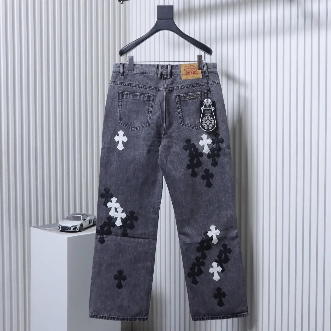 Back View CH L-Edition Flame Cross Patchwork Jeans