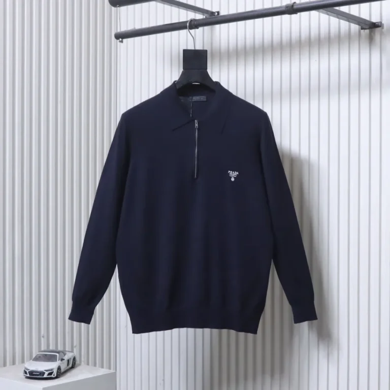 Embroidered Half-Zip Knit Long Sleeve Polo Shirt