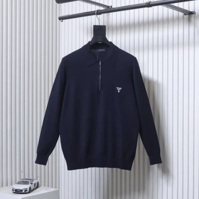 Embroidered Half-Zip Knit Long Sleeve Polo Shirt