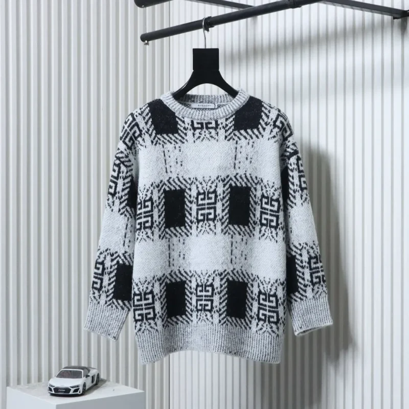 GVC All-Over Checkered Mohair Jacquard Knit Sweater