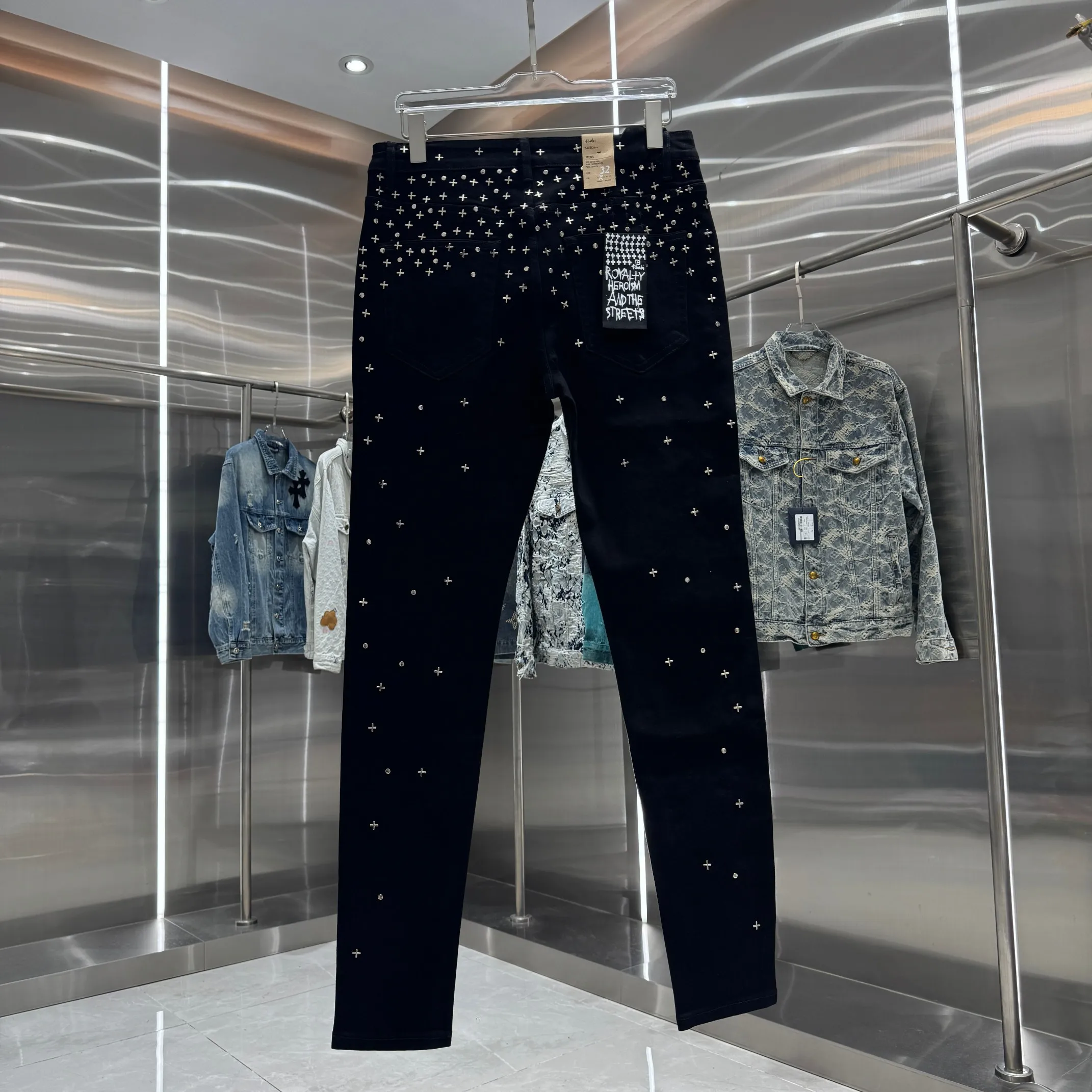 Back View Ksubi Studded Cross Slim Fit Jeans