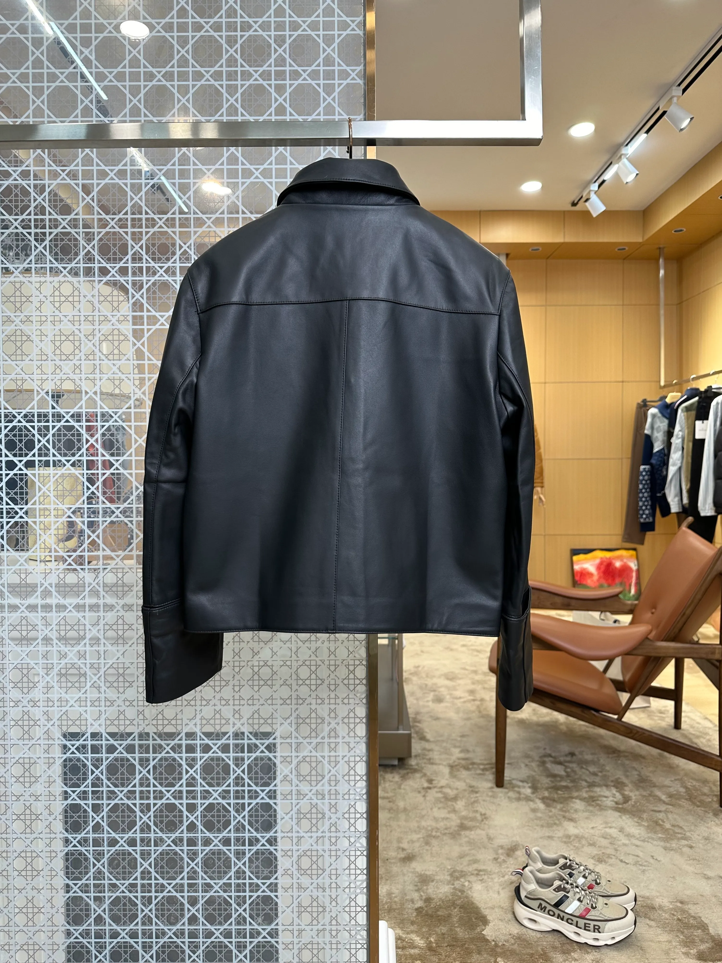 Back View Lambskin Button-Up Leather Jacket