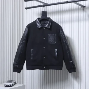 Leather Sleeve Pocket Baseball Jacket