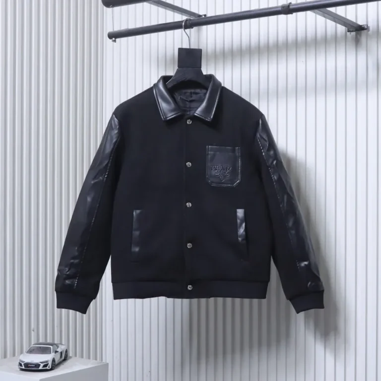 Leather Sleeve Pocket Baseball Jacket
