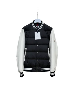 Mcler Black White Leather Sleeve Baseball Collar Down Jacket