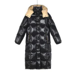 Mcler Black and Gold Long Hooded Down Jacket