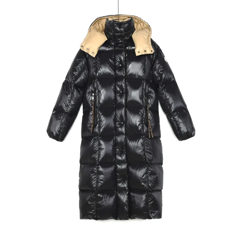 Mcler Black and Gold Long Hooded Down Jacket