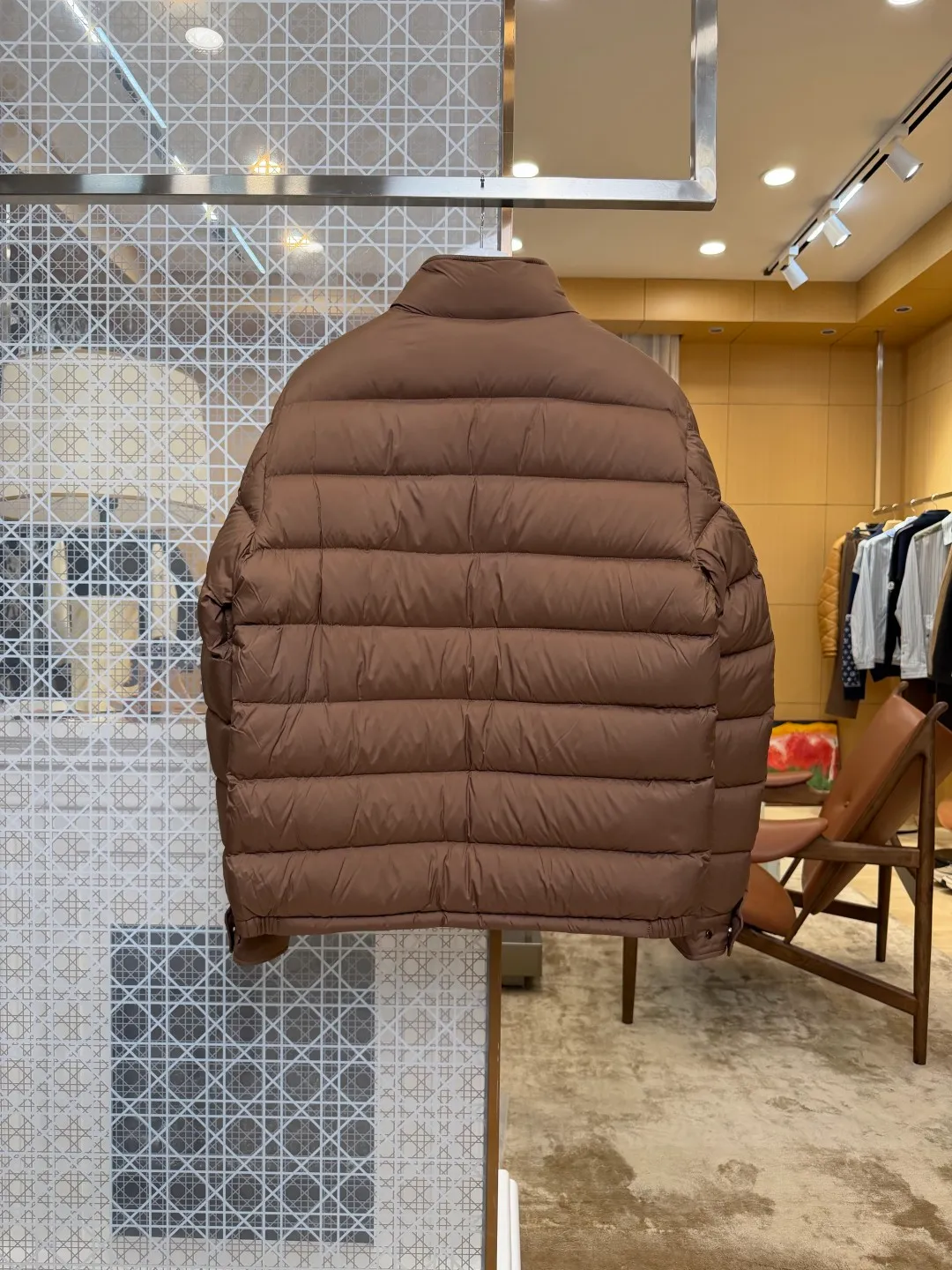 Back View Mcler Leather Logo Stand Collar Quilted Down Jacket
