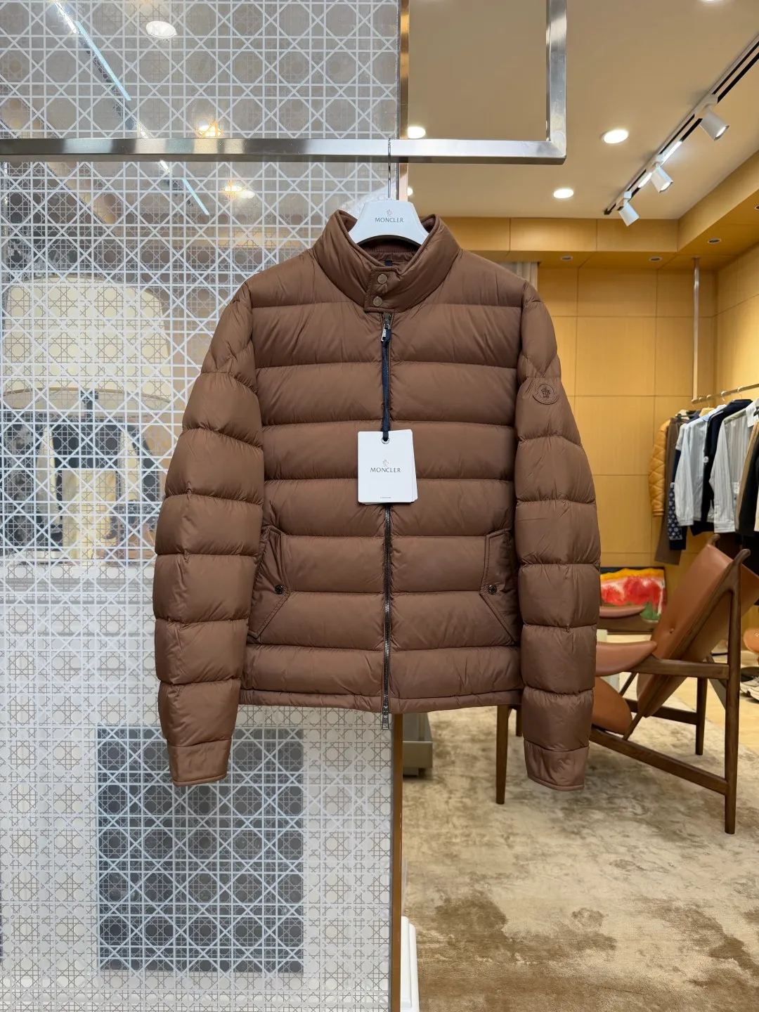 Mcler Leather Logo Stand Collar Quilted Down Jacket