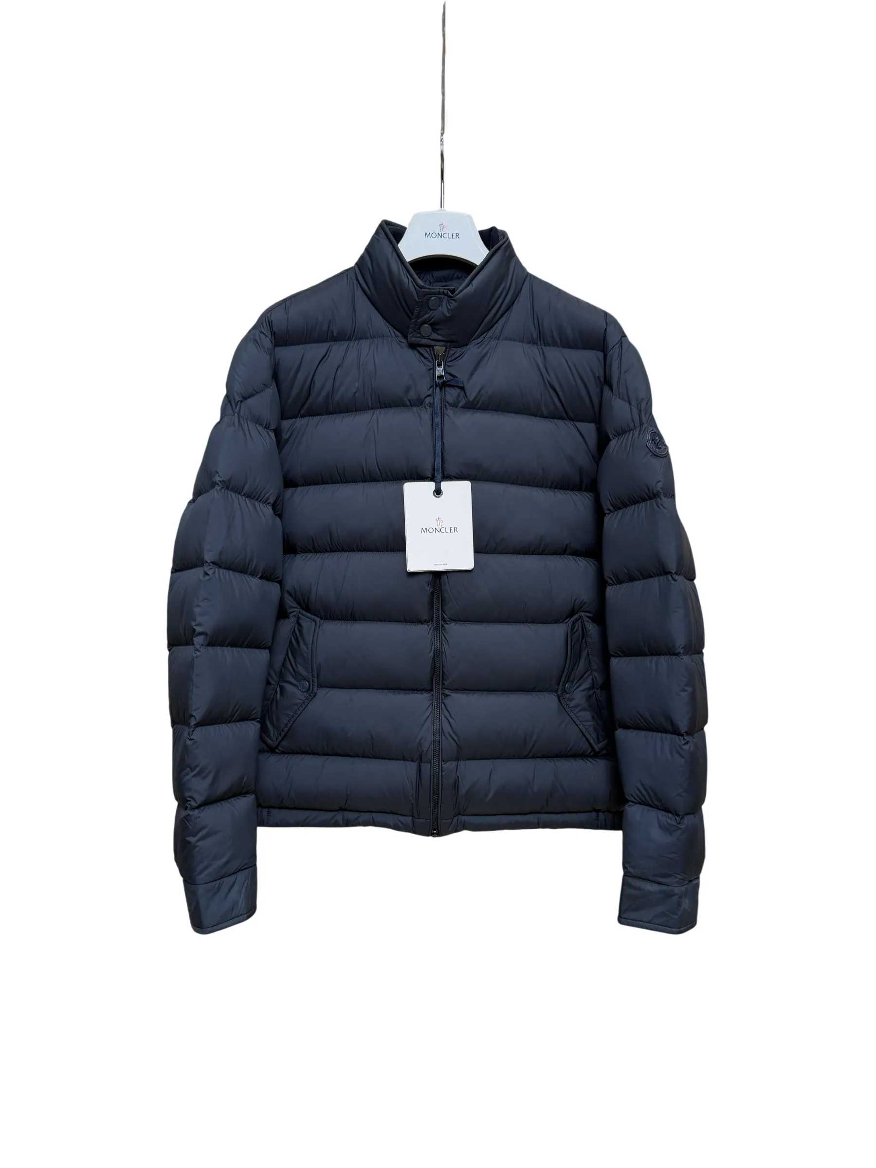 Mcler Leather Logo Stand Collar Quilted Down Jacket
