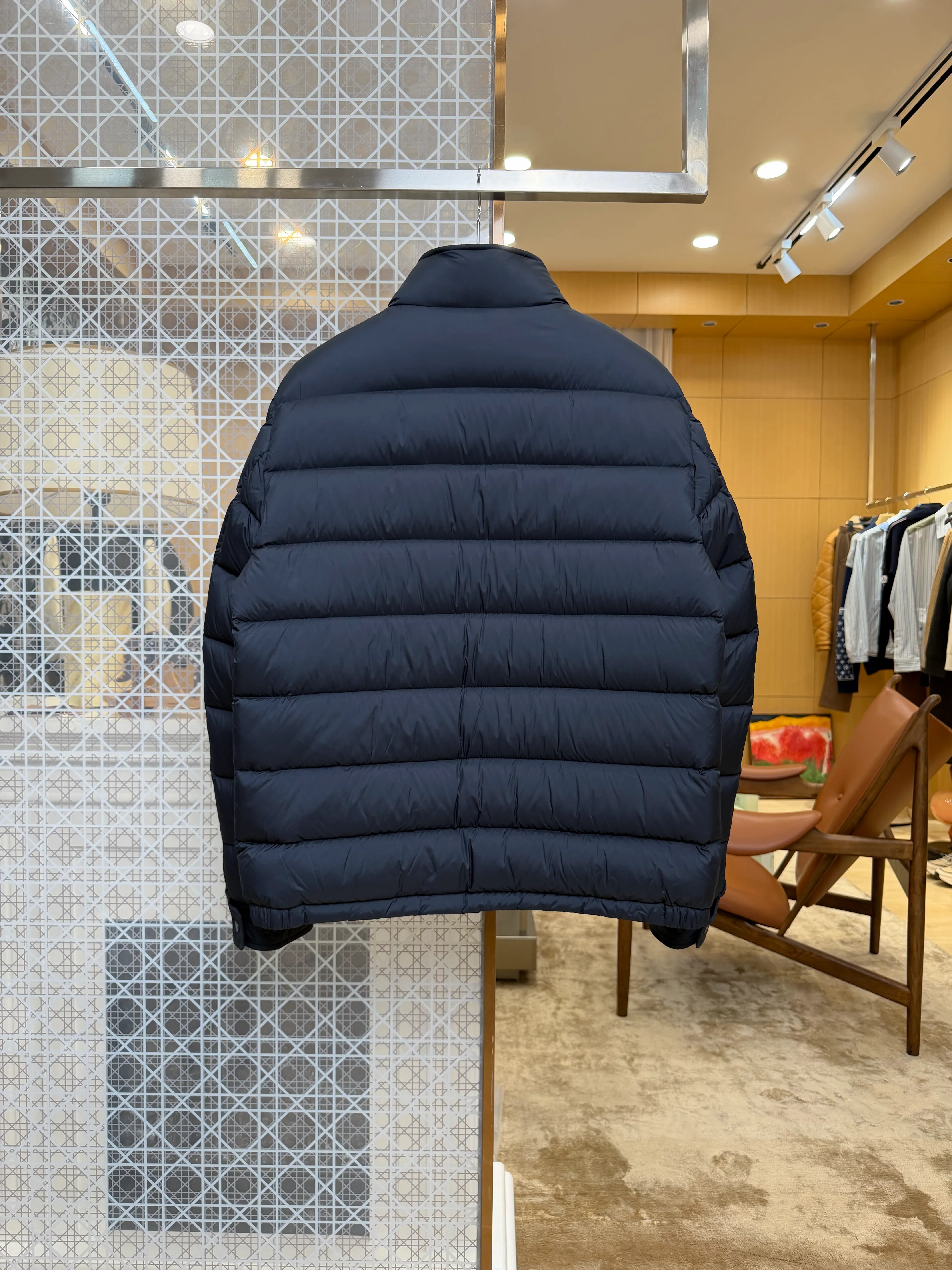 Back View Mcler Leather Logo Stand Collar Quilted Down Jacket