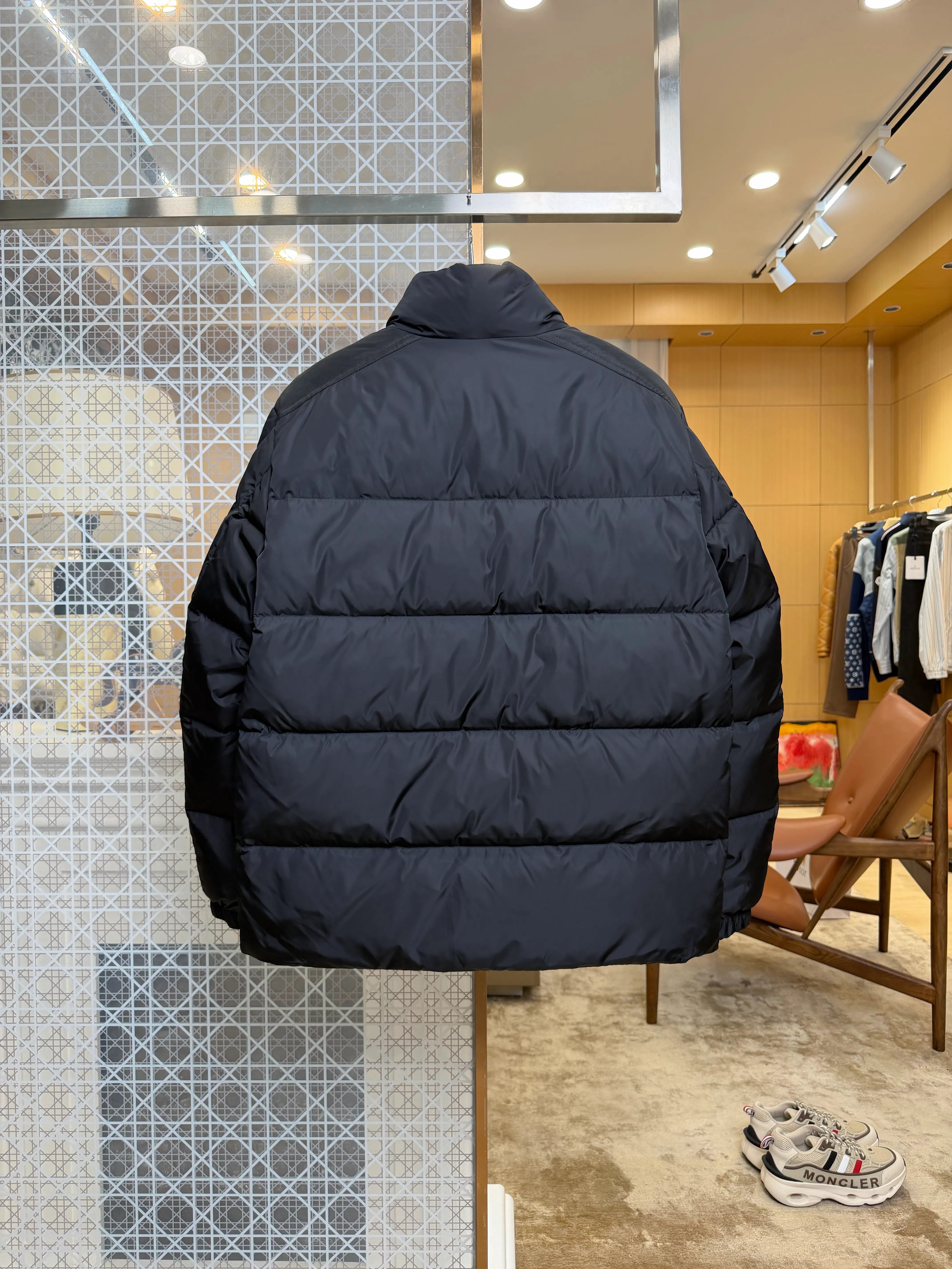 Back View Mcler Stand Collar Patchwork Goose Down Jacket