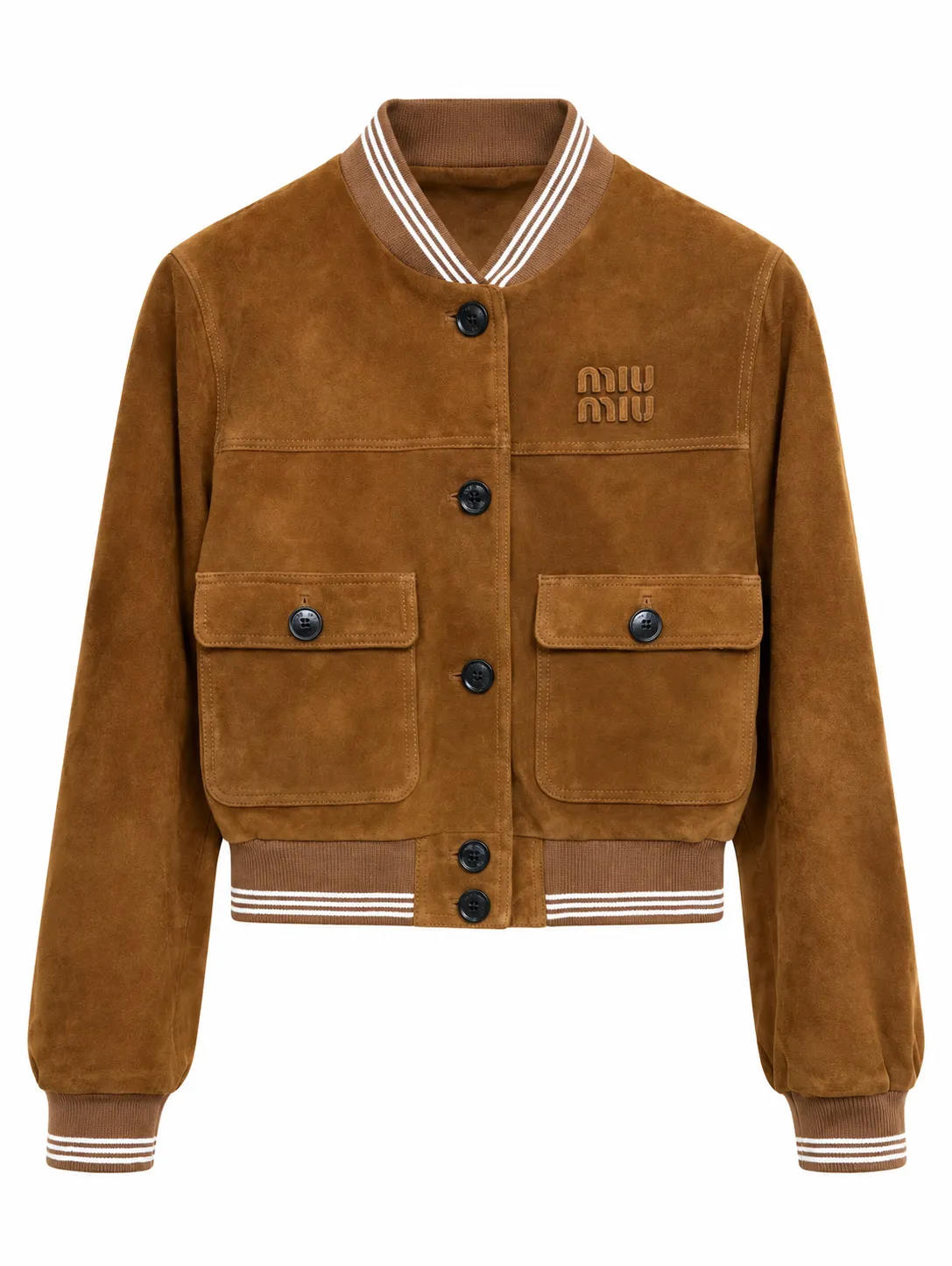 MiuM Caramel Brown Distressed Suede Baseball Jacket