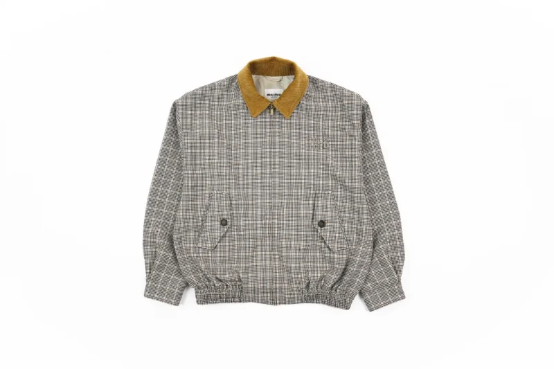 MiuM Plaid Wool Harrington Jacket