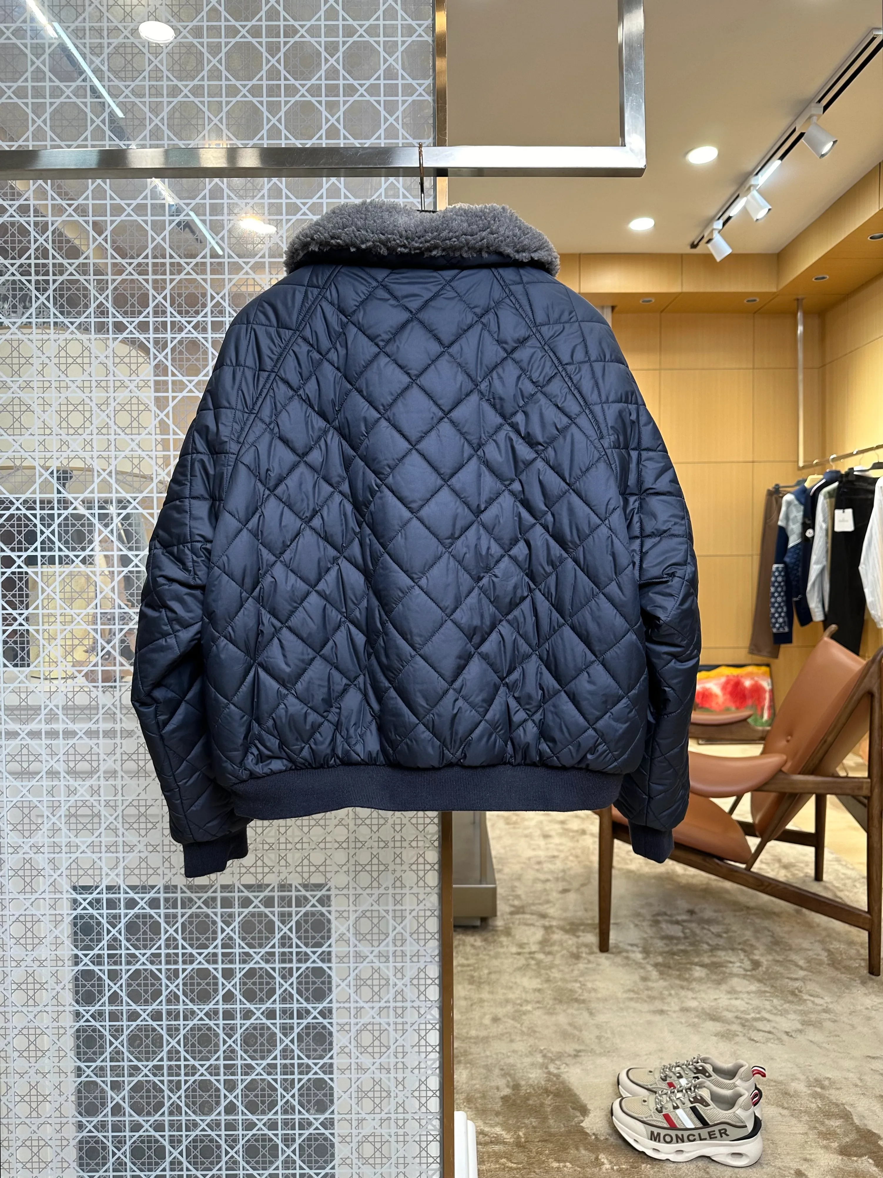 Back View MiuM Women's Navy Blue Quilted Duck Down Jacket