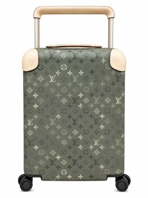 Monogram Khaki Green Horizon Rolling Carry-On Suitcase Front View With Extended Handle