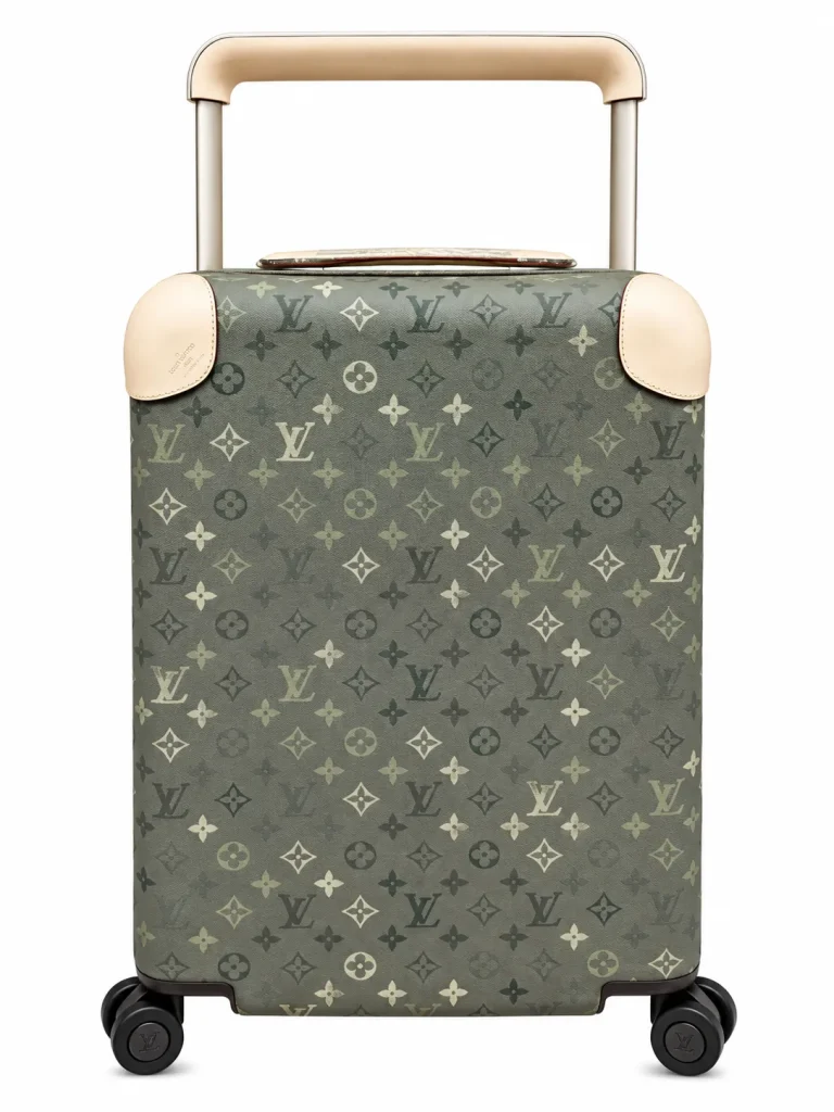 Monogram Khaki Green Horizon Rolling Carry-On Suitcase Front View With Extended Handle