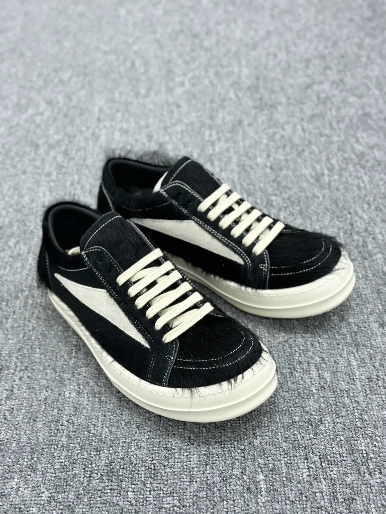 R 0wens Black Milk Hair-On Leather Vintage Low Sneakers Angeled View