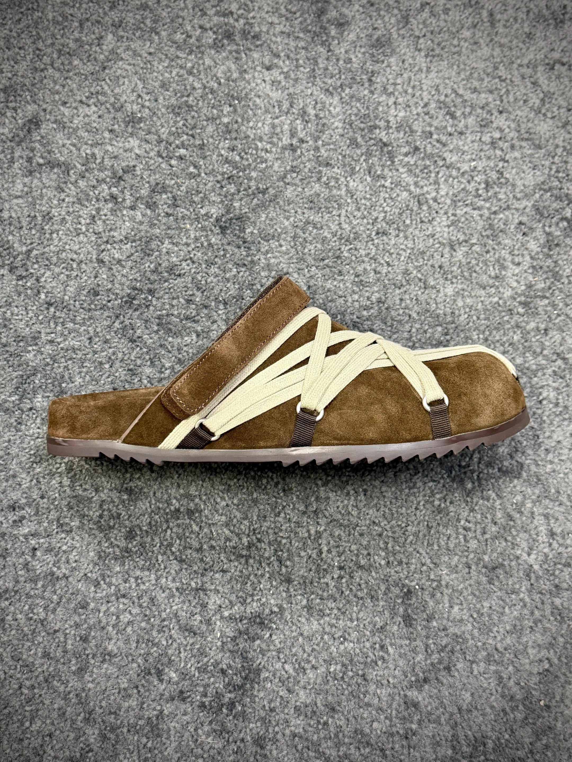 R 0wens Brown Strappy Suede Mule Sandals Right Side View