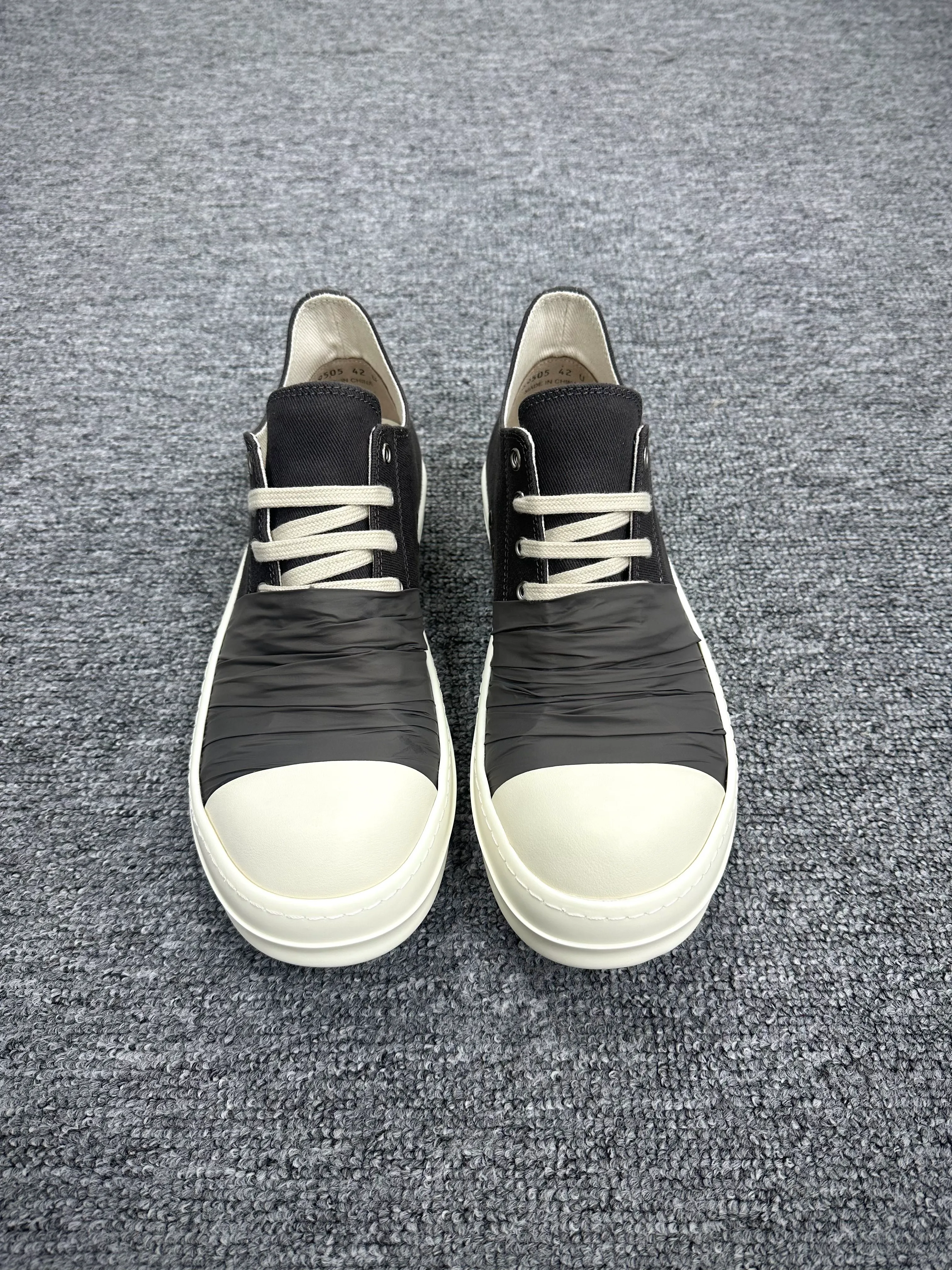 R 0wens DRKSHDW BlackMilk Low Sneakers with Ribbon Wrap Profile View