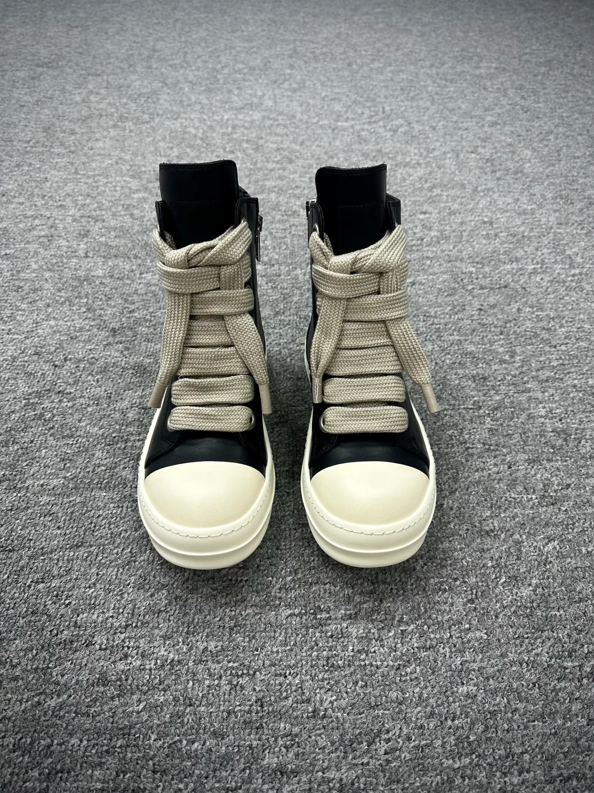 R 0wens Jumbo Lace High-Top Sneakers Black Milk Pair Detail