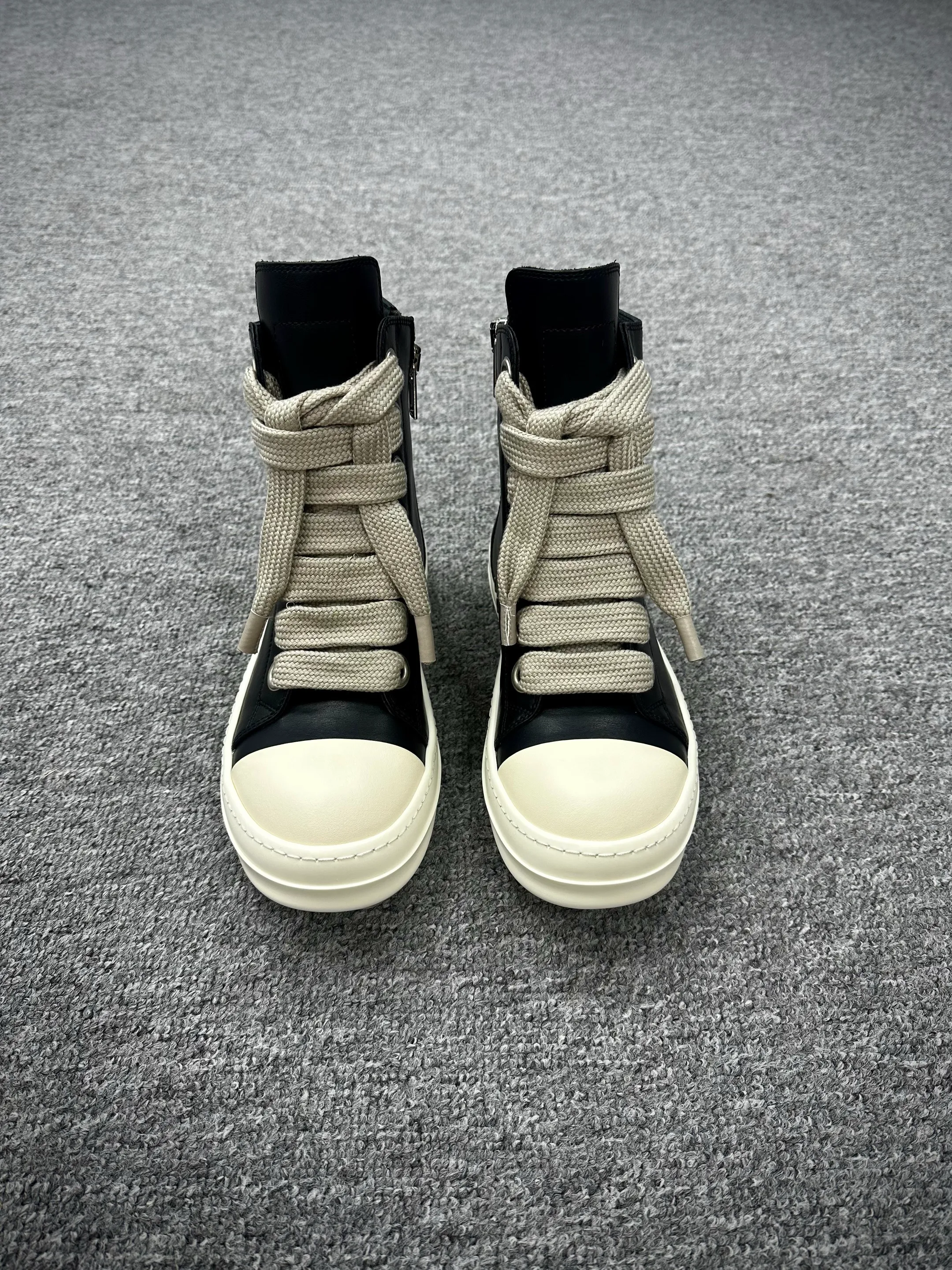 R 0wens Jumbo Lace High-Top Sneakers Black Milk Pair Detail