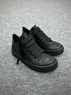 R 0wens Jumbolace Leather Low Sneakers All Black Angeled View