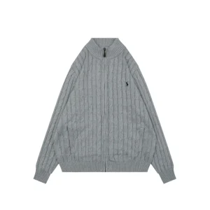 RL Pony Logo Cable Knit Full-Zip Cardigan