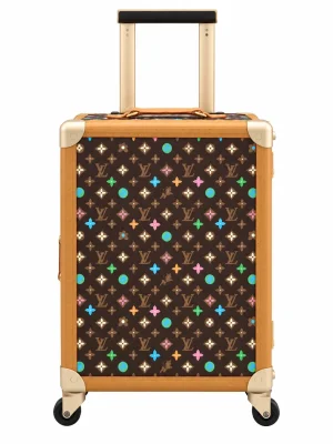 Brown Multicolor Monogram Rolling Trunk Front View