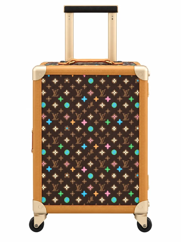 Brown Multicolor Monogram Rolling Trunk Front View