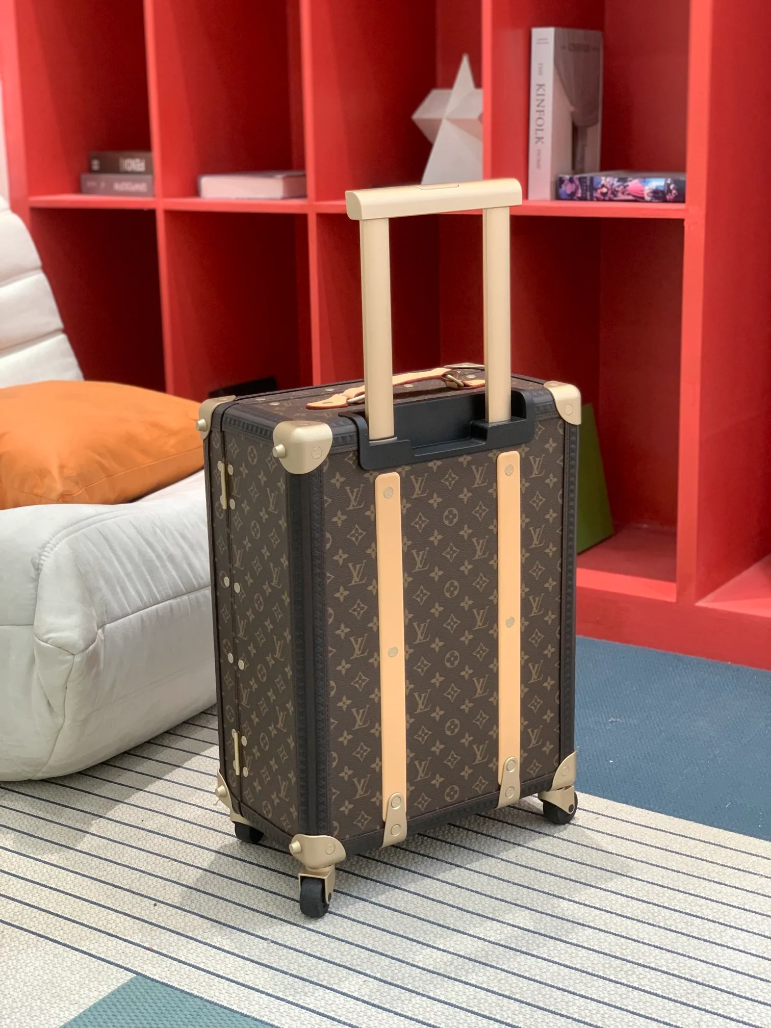 Rolling Trunk Brown Monogram Carry-On Suitcase Front Three-Quarter View