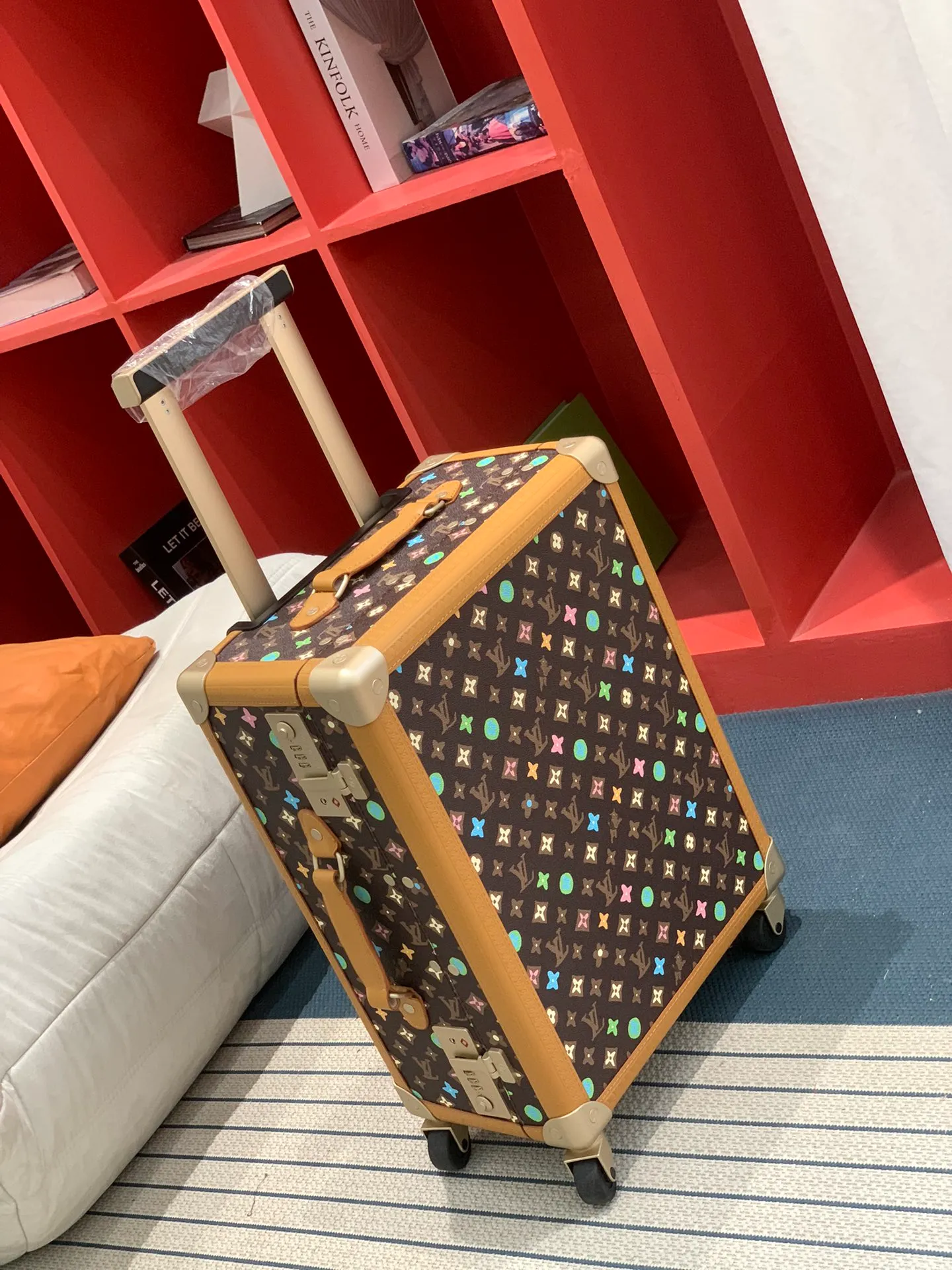 Brown Multicolor Monogram Rolling Trunk Three-Quarter Side View