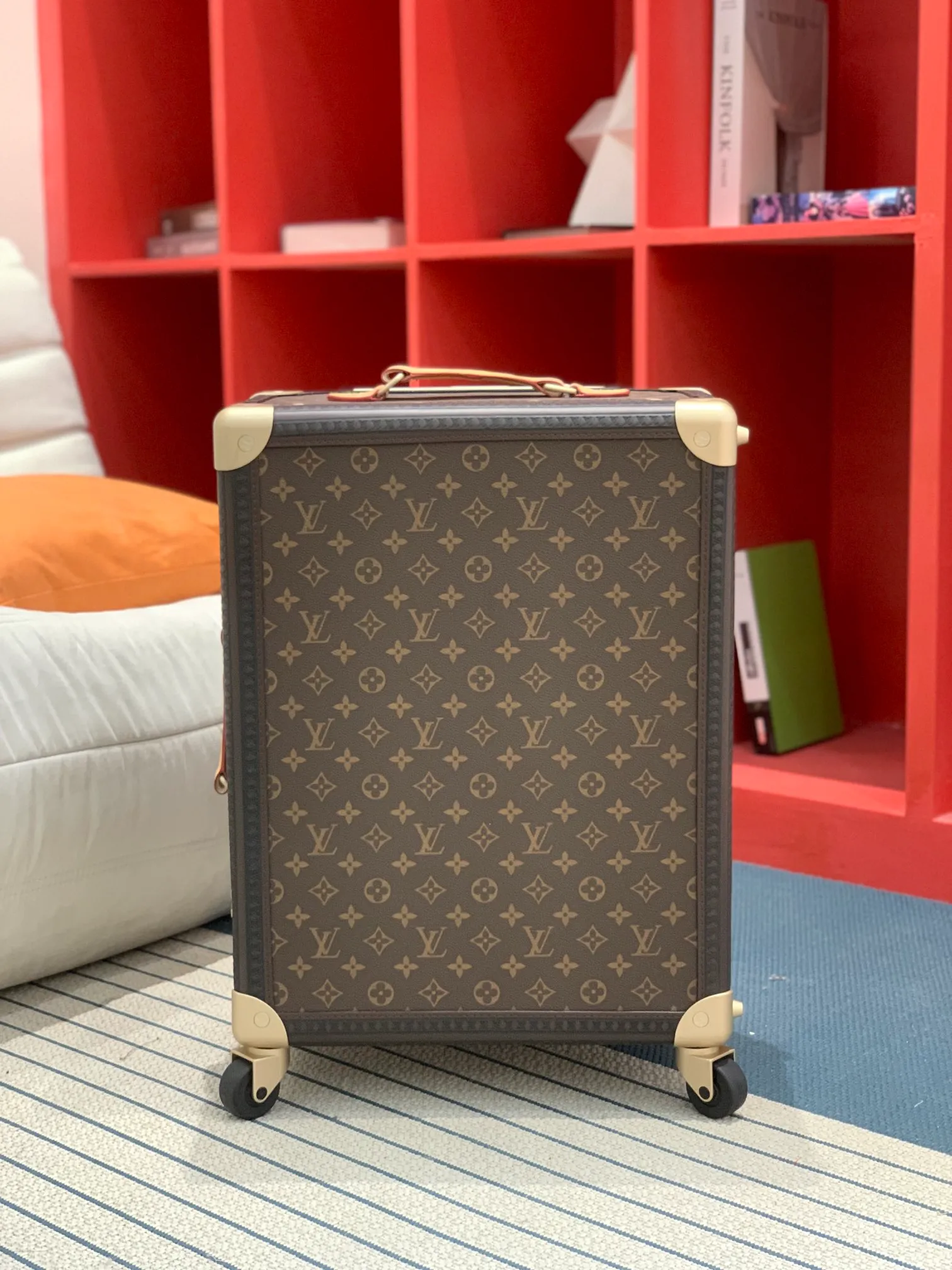 Rolling Trunk Brown Monogram Carry-On Suitcase Front View