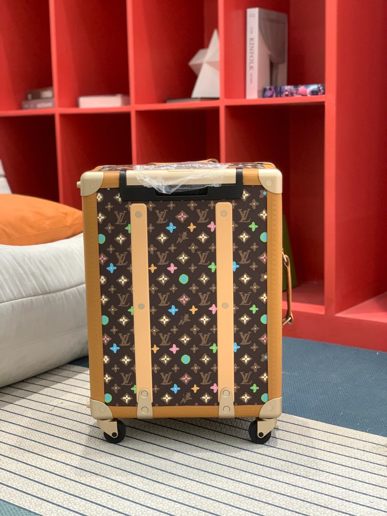 Brown Multicolor Monogram Rolling Trunk Back View