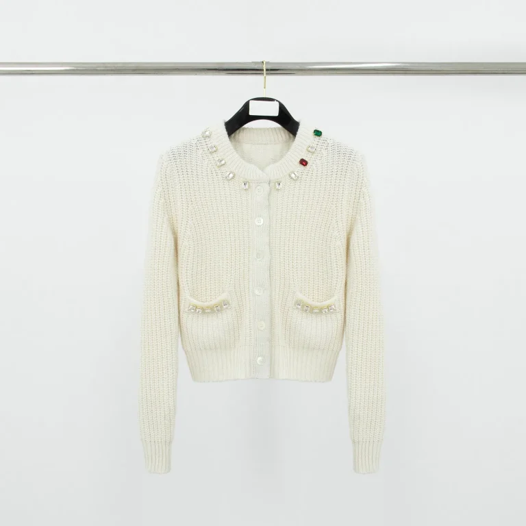 TB Crystal Gemstone Embellished Knit Cardigan