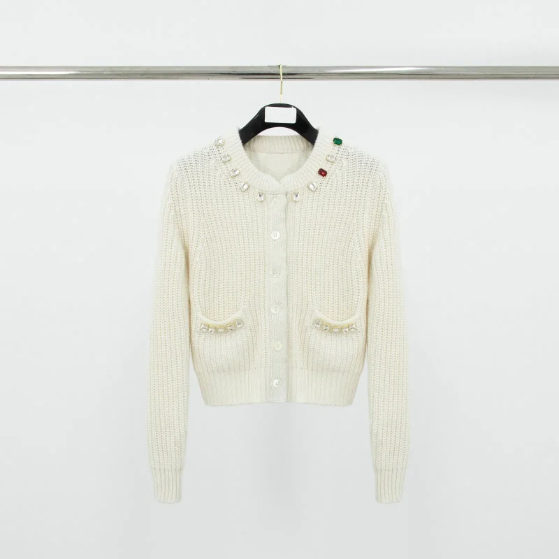 TB Crystal Gemstone Embellished Knit Cardigan