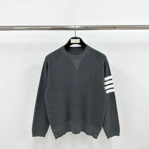 TB Four-Bar Waffle Knit Crew Neck Sweater